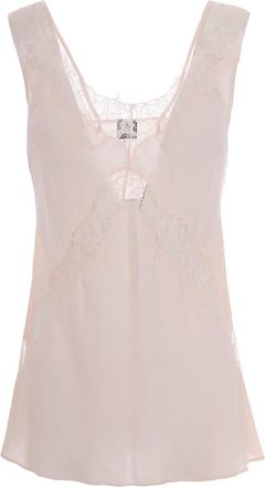 Pinko Sleeveless Twill Viscose Top With Lace Accents