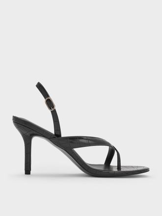 Charles & Keith Croc-Effect Stiletto Slingback Thong Sandals