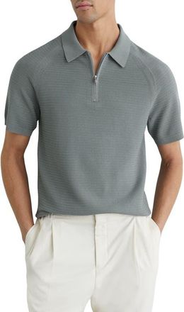 Reiss Estate Textured Stitch Zip Polo in Sage at Nordstrom, Size X-Small