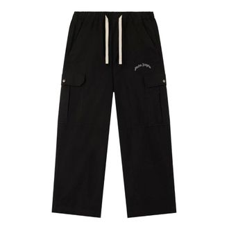 Palm Angels Wide Trousers, male, Black, Size: M Curved Logo Loose Cargo Pants
