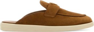 Prada Mules in pelle scamosciata con logo - Marrone