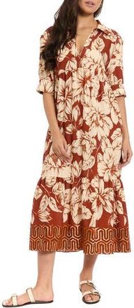 London Times Floral Empire Waist Midi Dress in Red Ochre/Ecru at Nordstrom Rack, Size X-Large