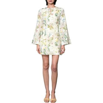 Adelyn Rae Marshall Embroidered Long Sleeve Cotton Minidress in Ivory at Nordstrom, Size X-Large