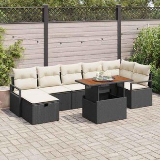 vidaXL Vidaxl - Conjunto De Sof&aacute; De Jard&iacute;n Con Coj&iacute;n 8 Pcs Negro Polirat&aacute;n