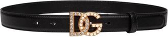 Dolce & Gabbana Calfskin Belt with DG Logo and Pearls - Dames - Riemen - Zwart - 85 CM - Accessoires
