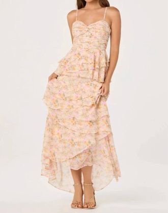 Astr Coline Ruffle Chiffon Maxi Dress In Pink Orange Floral