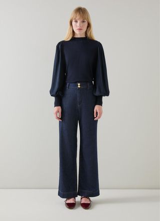 L.k. Bennett Erica Spring Navy Mixed Media Knitted Top