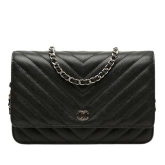 Chanel Pre-owned Wallet on Chain - Quilted Caviar Leather - Dames - Vintage Schoudertas - Zwart - ONE Size - Leer - Vintage