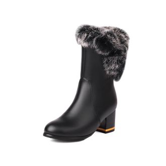 Generic Womens Ankle Boots Faux Fur Wrap Detail Block Heel Metallic Trim Side Zip Round Toe Smooth PU Upper Stylish Durable Comfortable Design,Black,7.5 UK