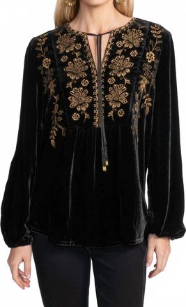 Johnny Was Nyomi Curved Hem Prairie Blouse In Black