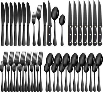OEM Juego De Cubiertos De 48 Piezas - Pieza Individual - Para 8 Personas - Acero Inoxidable - Negro - Estilo Moderno