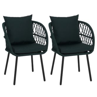 Hhg Juego De 2 Sillas De Jard&iacute;n Hhg-393, Sillones De Jard&iacute;n Con Reposabrazos, Estructura De Aluminio Con Trenzado De Cuerda Rope, Estructura Negra, Tapiza