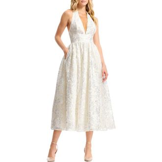 Dress The Population Christina Sequin Floral Cocktail Midi Dress in Off White at Nordstrom, Size Xx-Small