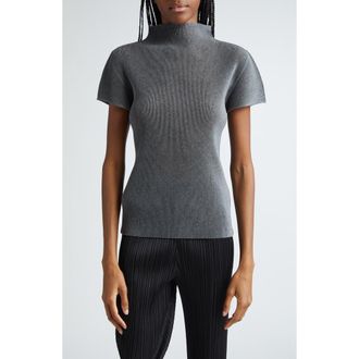 Pleats Please Issey Miyake Mist Basics Pleated Funnel Neck Top in Light Gray at Nordstrom, Size 3