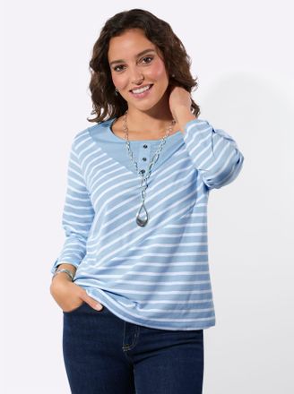 Casual Looks 3/4-Arm-Shirt CASUAL LOOKS Ringelshirt, Damen, Gr. 36, hellblau, ecru, gemustert, 65% Polyester, 35% Baumwolle, gemustert, gestreift, meliert, Rundhal