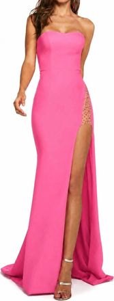 Sherri Hill Strapless High Slit Gown In Candy Pink