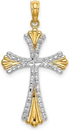 Diamond2Deal 14k Yellow Gold Rhodium Diamond-Cut Reversible Cross Charm