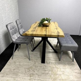 Kosy Koala Modern Dining Table Set With 2 Grey Velvet Chairs And Grey Velvet Bench Dining Room Furniture