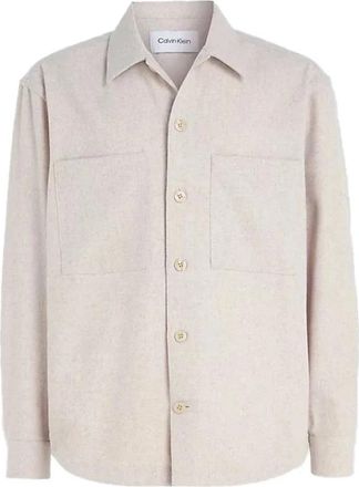 Calvin Klein Camicione in misto lana - Heren - Casual Overhemden - Beige - L - Wol - Overhemden