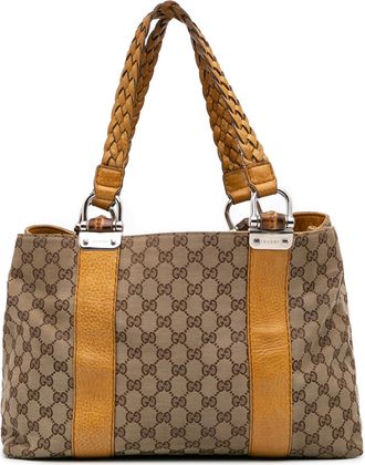 Gucci Pre-owned Womens Bamboo Bar Tote Gg Monogram - Tan Textile - One Size