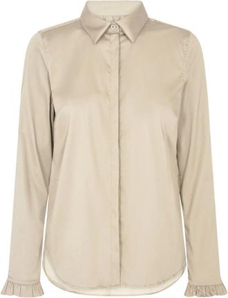 Mos Mosh Elegante Flip Shirt met Ruchedetails - Dames - Overhemden - Beige - 2XL - Katoen - Overhemden