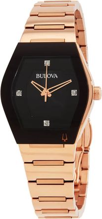 Bulova Gemini Quartz Diamond Black Dial Ladies Watch 97P158