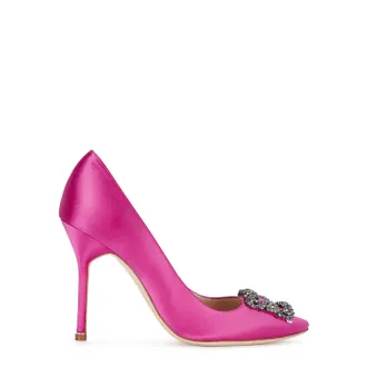 Manolo Blahnik Hangisi 105 Fuchsia Silk Satin Pumps