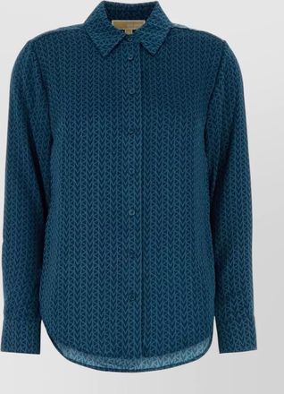 Michael Kors satin shirt collar long sleeves curved hem