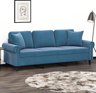 vidaXL Sof&aacute; De 3 Plazas Con Cojines Terciopelo Azul 180 Cm Vidaxl