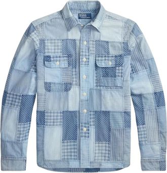 Ralph Lauren Overhemden, Heren, Blauw, M, Katoen, Patchwork Button Shirt