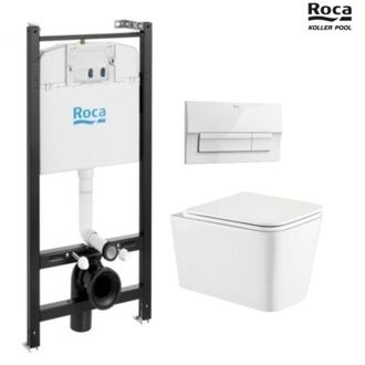 Roca Roca - Bastidor Active Con Cisterna Empotrada Y Pulsador Blanco Brillo New Y Wc Suspendido Trend 49cm Vortex De Kp