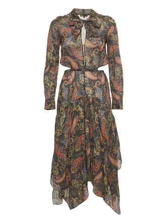 Maje paisley asymmetric dress - Blue