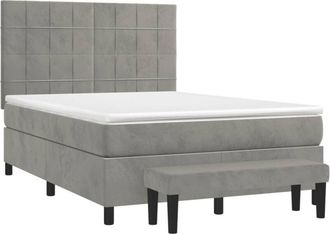 vidaXL Vidaxl - Cama Box Spring Con Colch&oacute;n Terciopelo Gris Claro 140x200 Cm