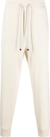 Brunello Cucinelli Cream Ribbed Knit Drawstring Trousers, Size 3XL