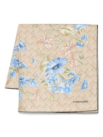 Ferragamo Gancini-print scarf - women - Silk - One Size - Neutrals