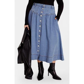 City Chic Denim Maxi Skirt in Denim Light at Nordstrom Rack, Size M/18W