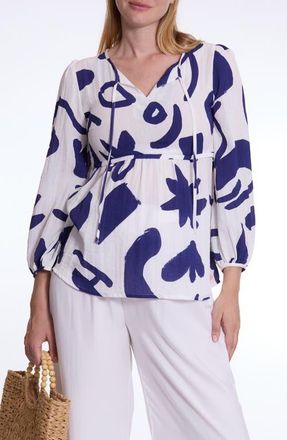 Cache Coeur Corfou Print Tie Neck Maternity Top in White Multi at Nordstrom, Size Xx-Large