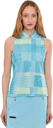 Jamie Sadock Mad Plaid Sleeveless Print Top Womens Clothing Blue : XS, Polyester/Spandex