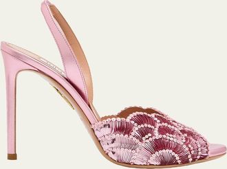 Aquazzura 105mm Ce Soir Sequined Leather Slingback Sandals