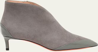 Santoni Patent and Suede Kitten Heel Booties