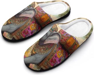 Generic Elephant Indian Animal Womens Slippers Warm House Slippers Indoor House Shoes with Anti-Skid Rubber Sole