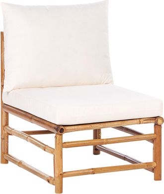 Beliani Secci&oacute;n Modular De Jard&iacute;n Sin Reposabrazos De Bamb&uacute; Acolchado Con Cojines Blanco Crema Cerreto