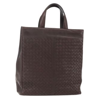 Bottega Veneta Intrecciato Handbag Leather Brown Leather Handbag (Pre-Owned)