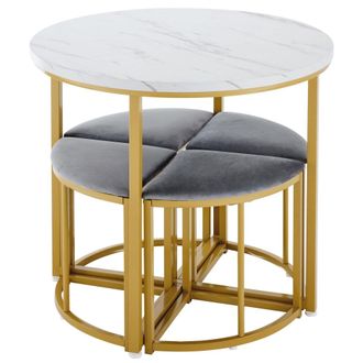 Urban Meuble Juego de mesa de comedor blanca con 4 sillas grises