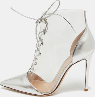 Gianvito Rossi Silver Leather And Pvc Icon Ankle Booties