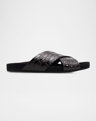 Giuseppe Zanotti Men & apos;s Ryan 10 Croc-Embossed Leather & Suede Slides
