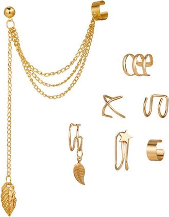 Generic 7Pcs Ear Cuff Fake Lip Helix Cartilage Clip On Wrap Earrings Kit Non Piercing Tassel Drop Earrings Jewelry Set for Women Practical and Attractive Mult