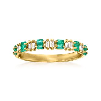 RS Pure by Ross-Simons Emerald and. Diamond Ring in 14kt Yellow Gold