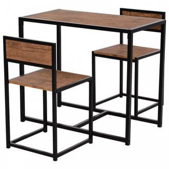 HOMCOM Steel Frame MDF 2-Seater Bar Stool and Table Set - Wood Tone - Home Living | TJ Hughes