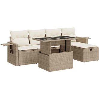 vidaXL Juego De Sof&aacute;s Jard&iacute;n Con Cojines 6 Pzas Rat&aacute;n Sint&eacute;tico Beige Vidaxl